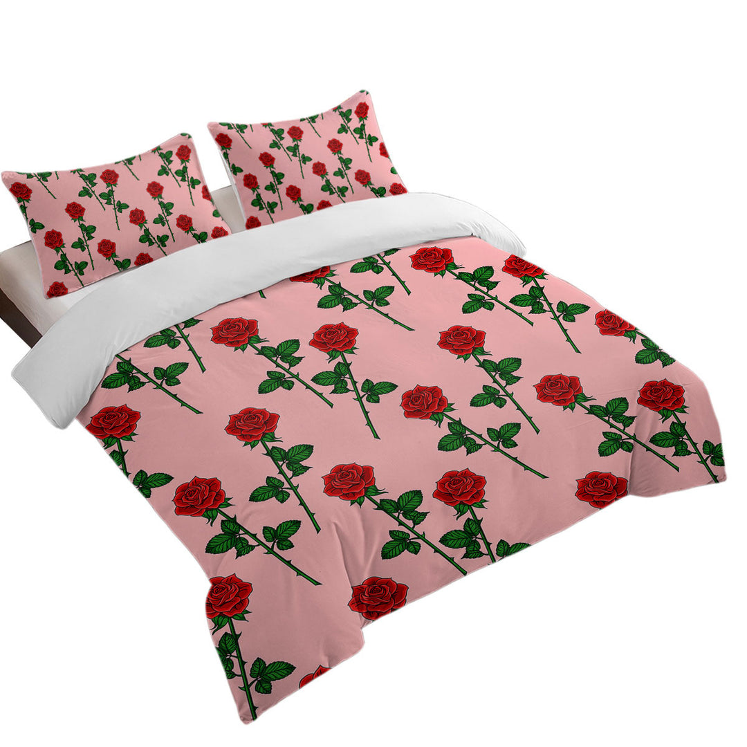 California King Duvet Cover with Roses Pattern over Pink