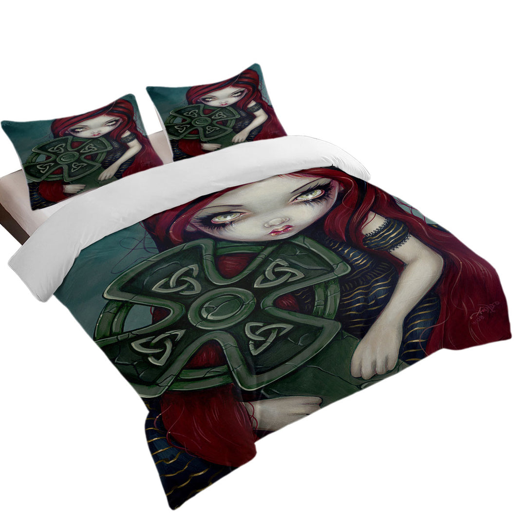 California King Duvet Cover with Strangely Lonely Goth Girl Holds Celtic Cross