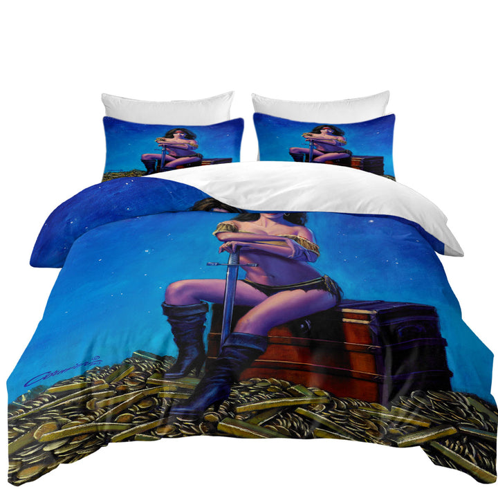 California King Duvet Cover with Swashbucklers Bounty Woman Gold Treasure