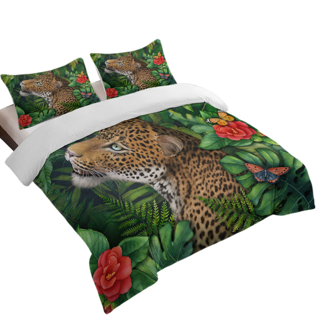 California King Duvet Cover with Wildlife Art Leopards Gaze