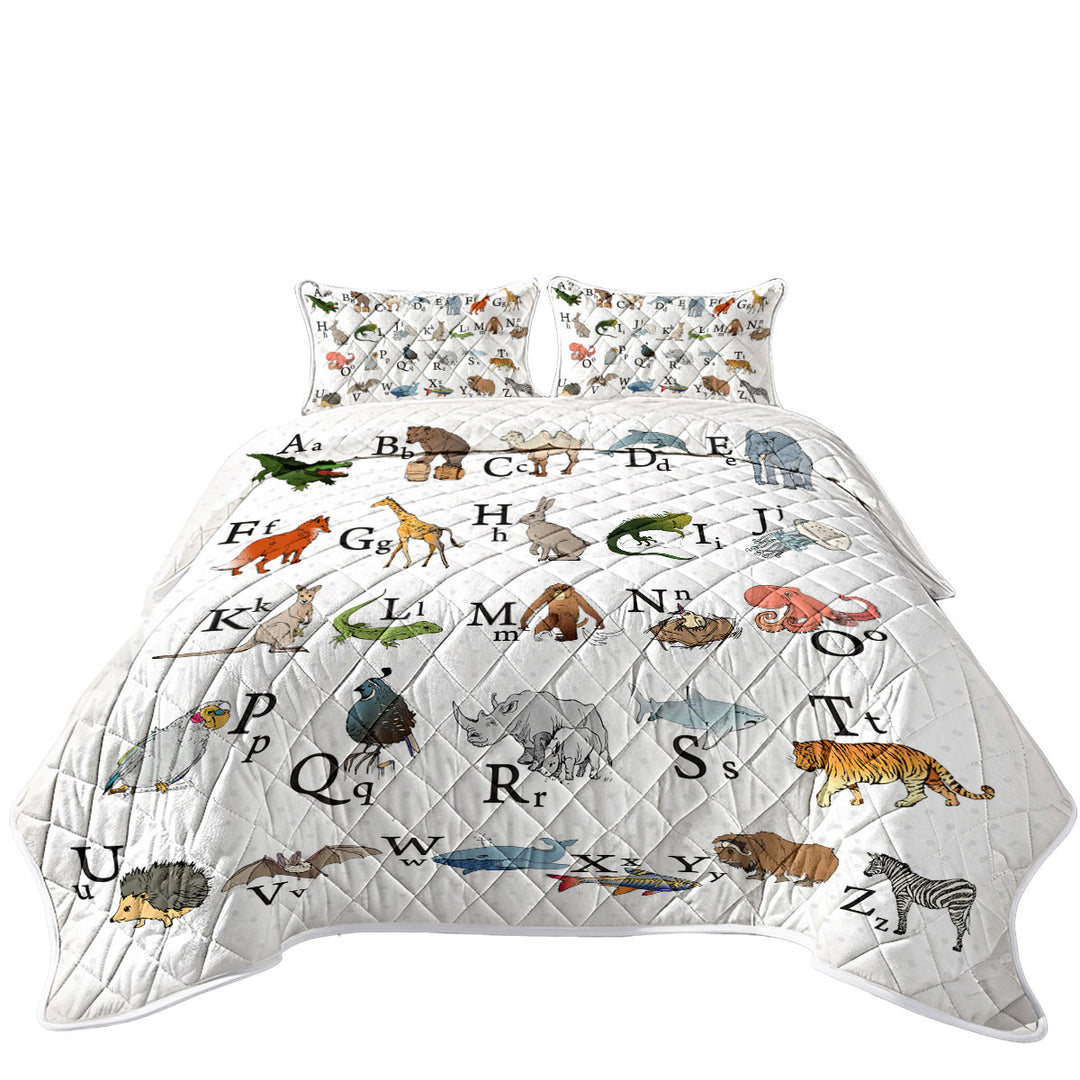 California King Quilt Sets with Animal Alphabet Kids Design