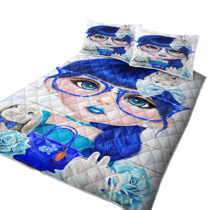 California King Quilt Sets with Bunny loving Bethany Blue Girl