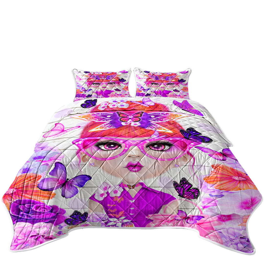 California King Quilt Sets with Butterfly Collector Brielle Pinkish Girl