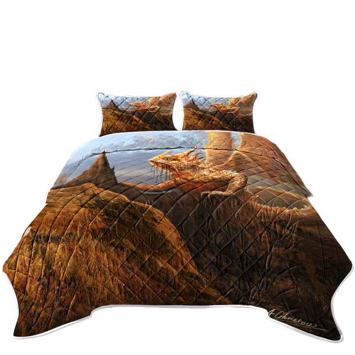 California King Quilt Sets with Cool Fantasy Rock Dragon