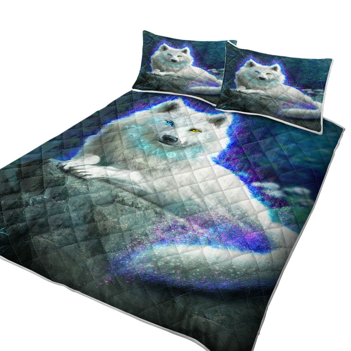 California King Quilt Sets with Cool Fantasy White Wolf