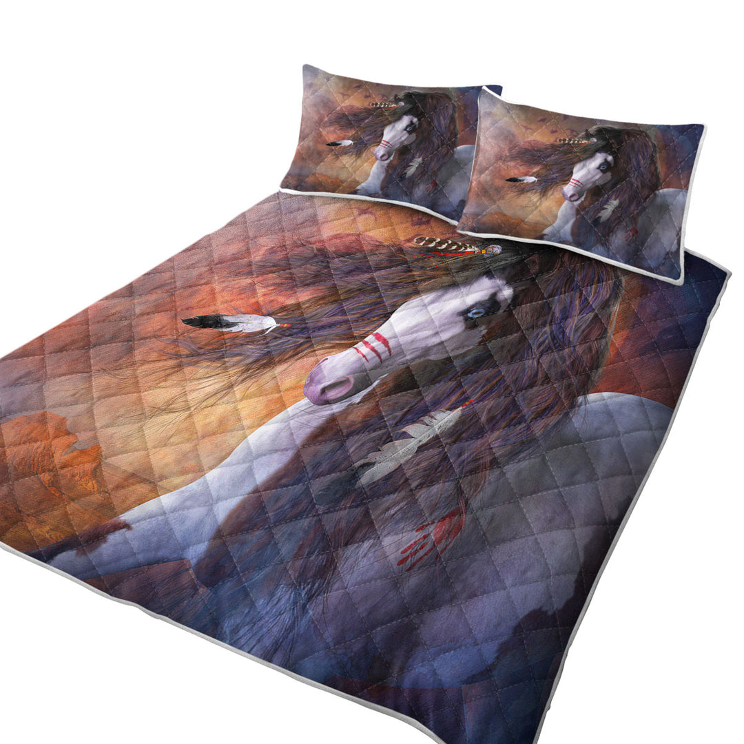 California King Quilt Sets with Cool Horses Art Pawnee Brave Horse