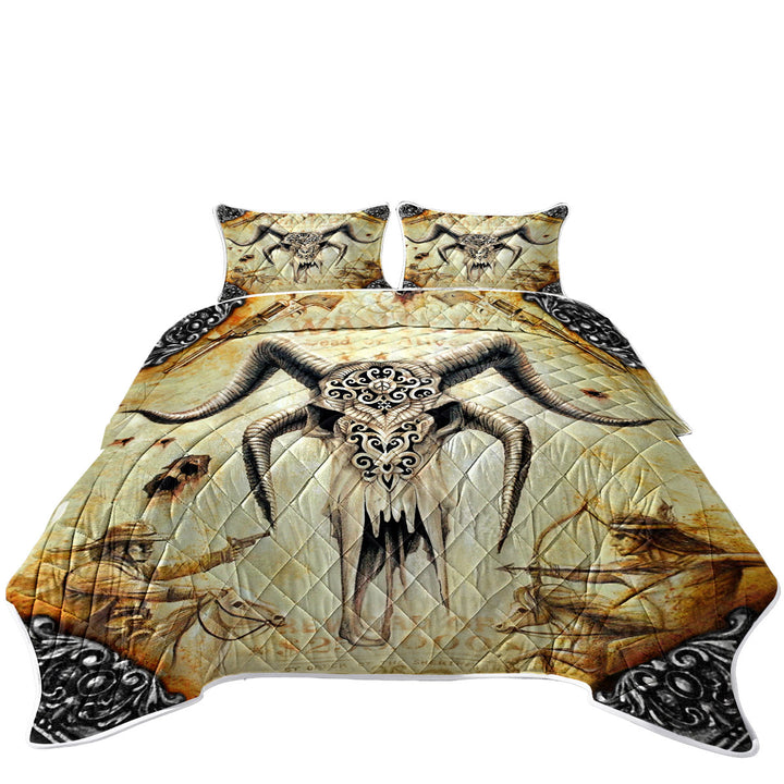 California King Quilt Sets with Cool Old Wild West Wanted Goat Skull