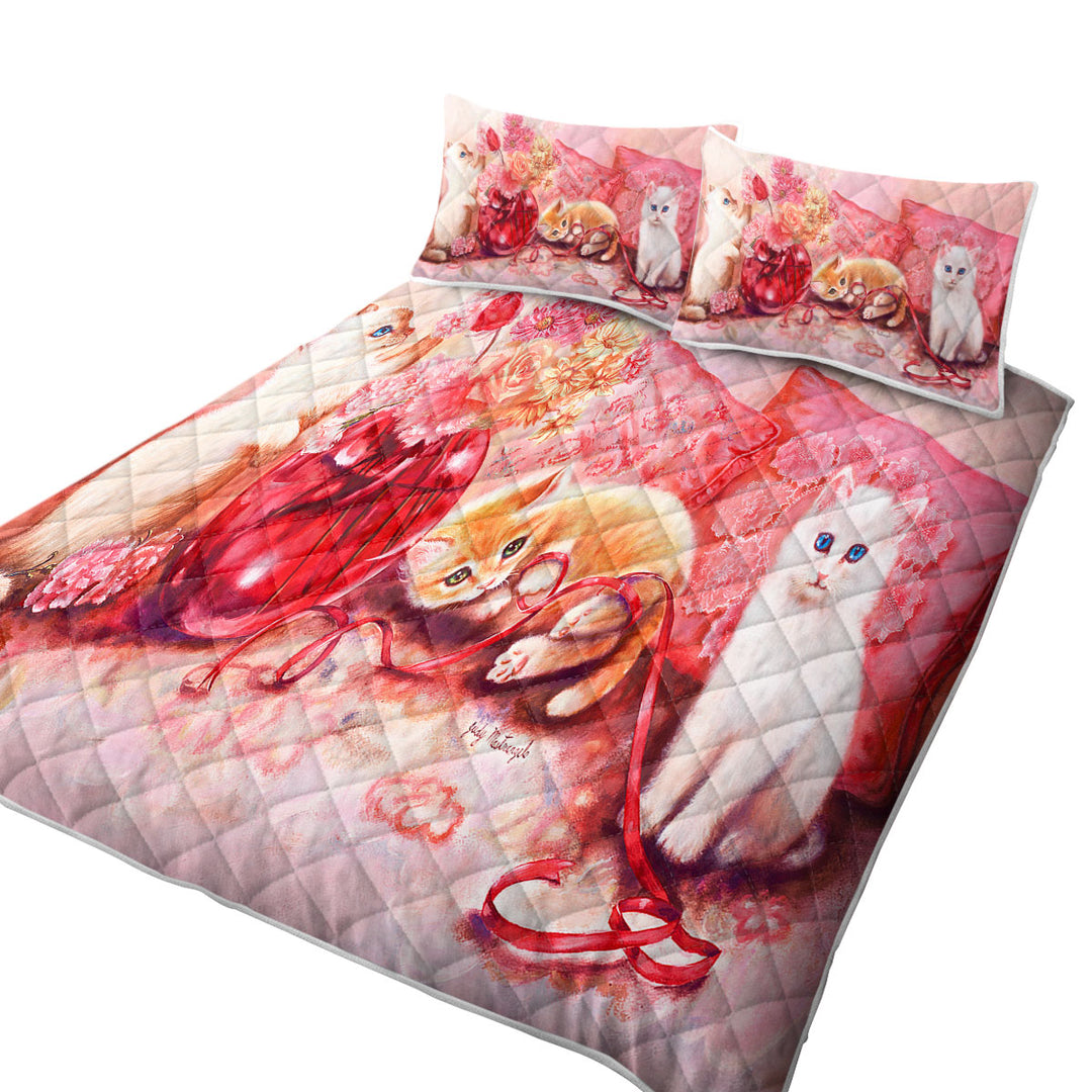 California King Quilt Sets with Cute Cat Art the Three Adorable Kittens