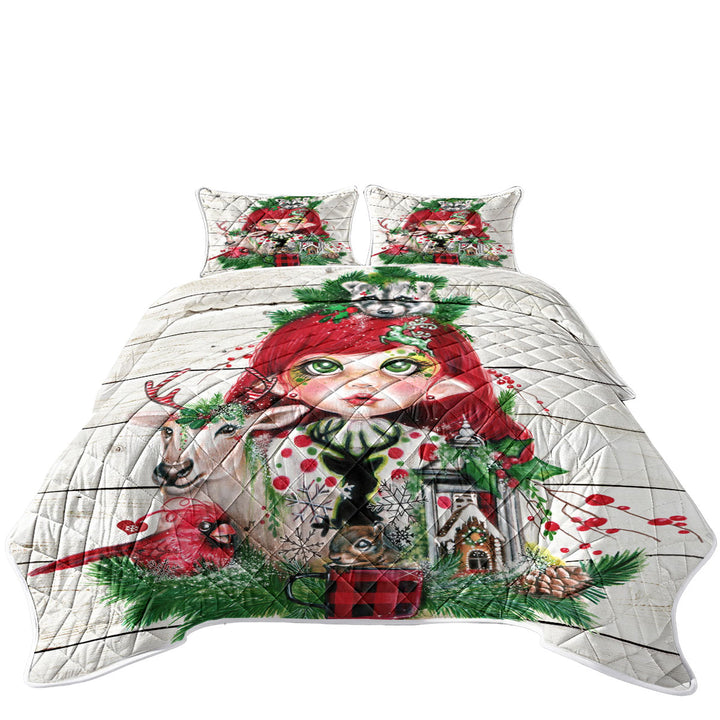 California King Quilt Sets with Cute Christmas Claire and Forest Animals