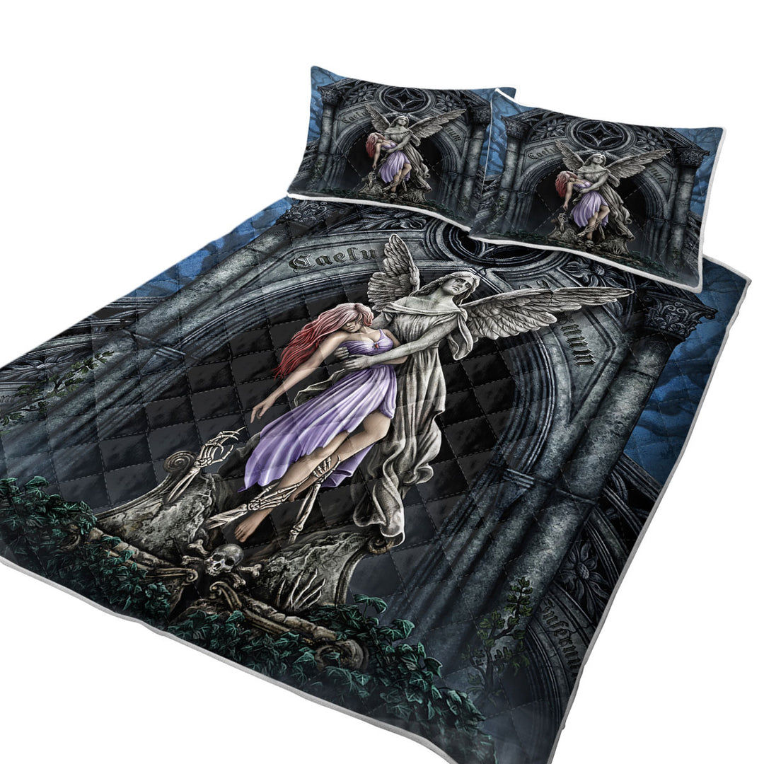 California King Quilt Sets with Dark Art the Eternal Fight Angel Statue and Woman