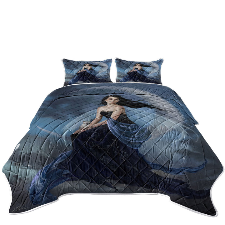 California King Quilt Sets with Fantasy Art the Moon Indigo Fairy