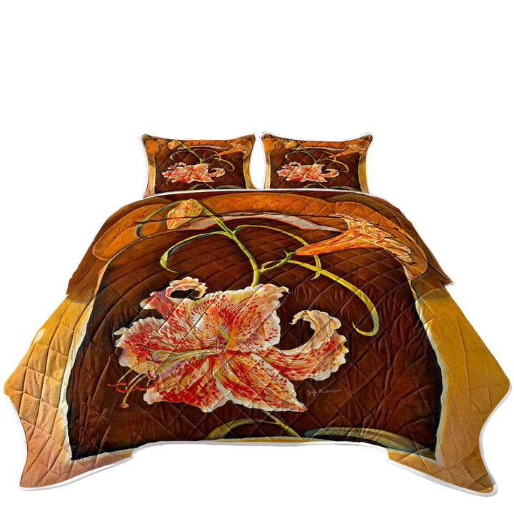 California King Quilt Sets with Floral Art Tiger Lilies Flowers