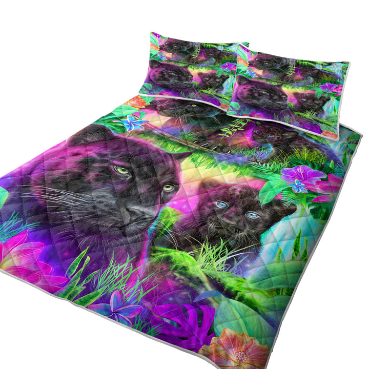 California King Quilt Sets with Jungle Animal Painting Daydream Panthers