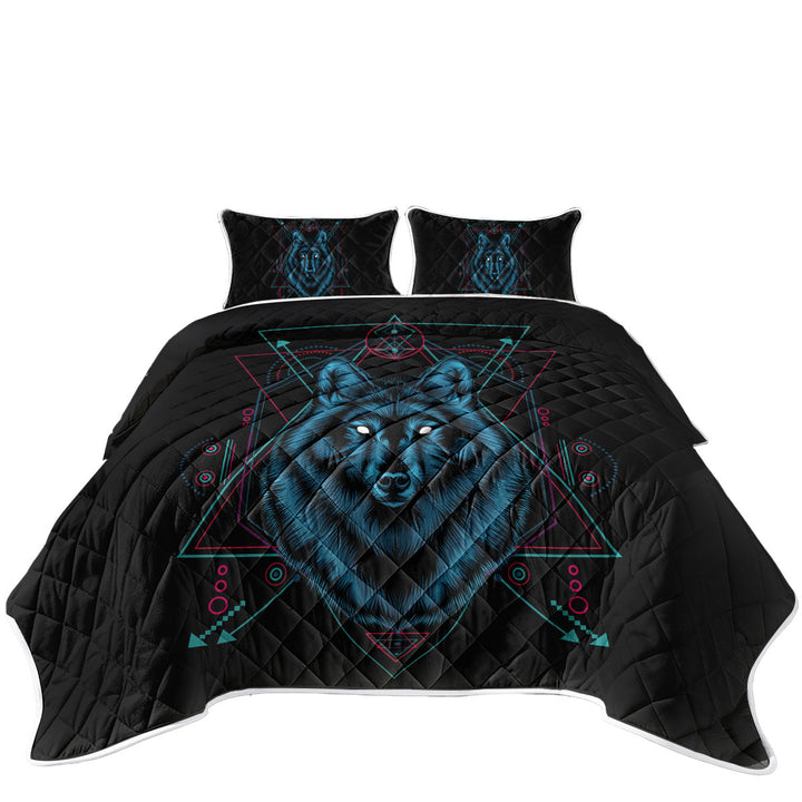 California King Quilt Sets with Native Spirit Blue Wolf