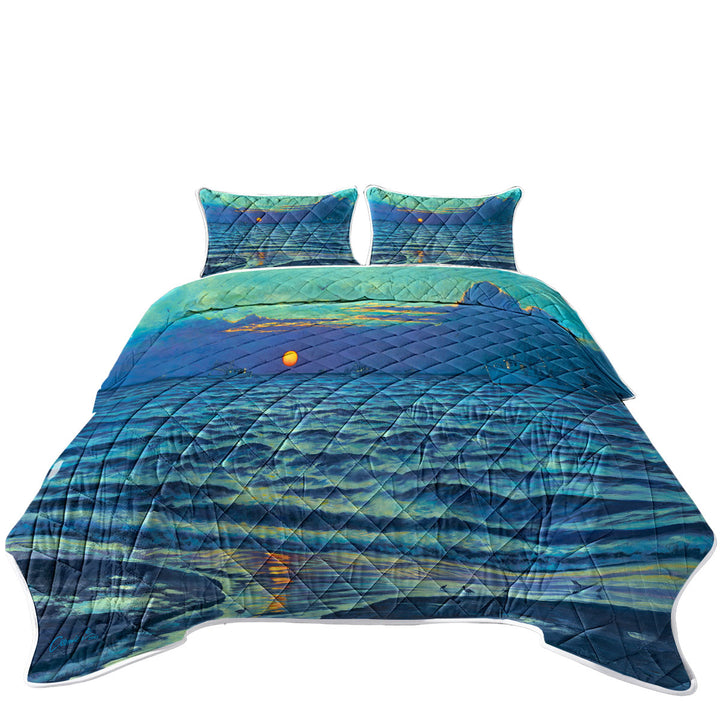 California King Quilt Sets with Nature Art Painting Sapelo Ocean Sunrise