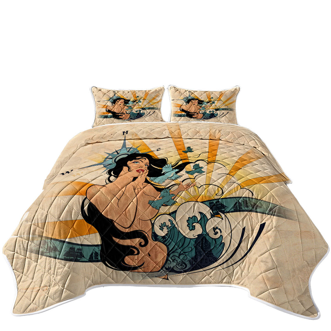 California King Quilt Sets with Nautical Sexy Woman Spirit of Navigation