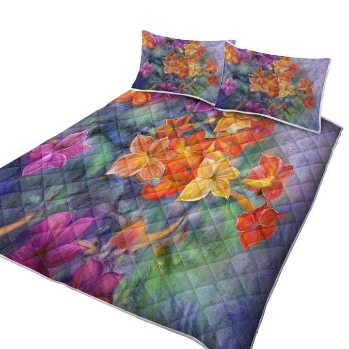 California King Quilt Sets with Pastel Art Blooms Flowers