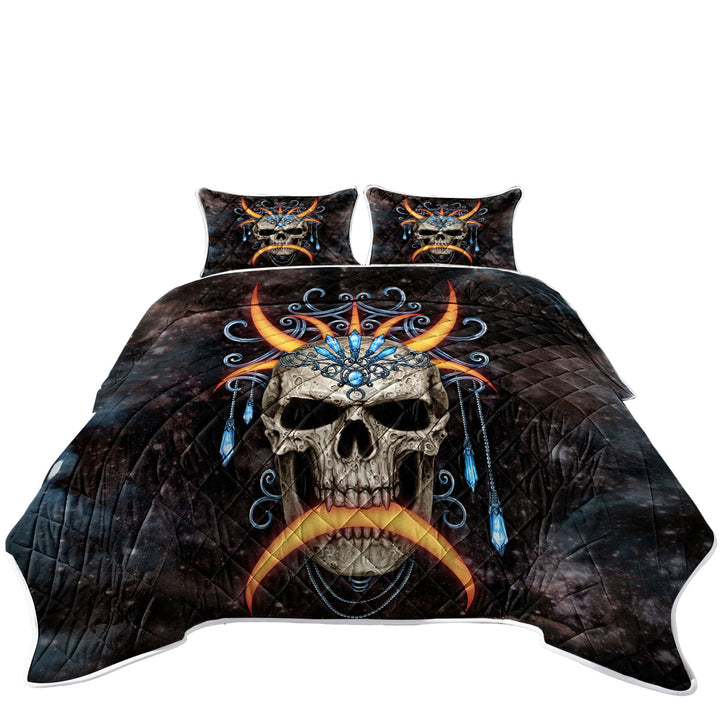 California King Quilt Sets with Space Skull the Moon Queen