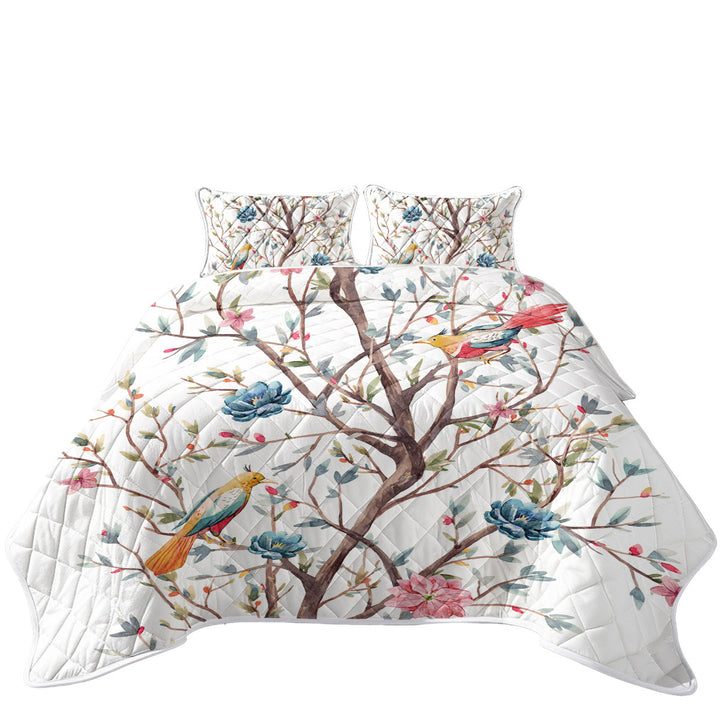 California King Quilt Sets with a Flowering Tree and Birds