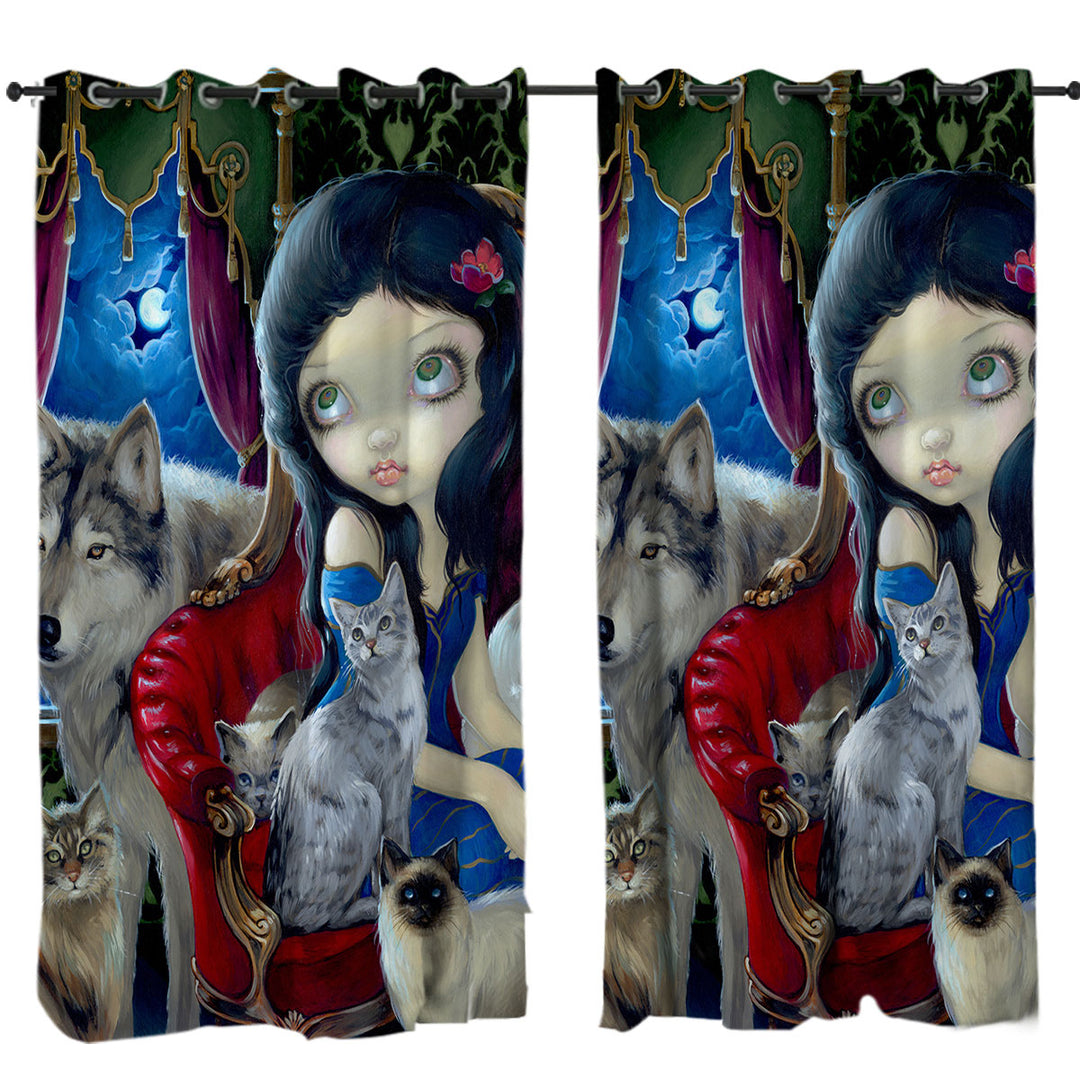 Call of the Night Wolf Cats and Beautiful Girl Custom Curtains