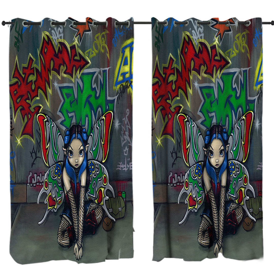 Camouflage Urban Fairy in a Graffiti Alley Custom Drapes