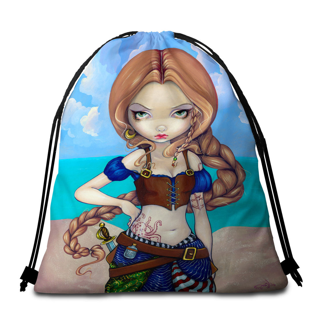 Captain Molly Morgan Beautiful Pirate Girl Beach Towels and Bags Set