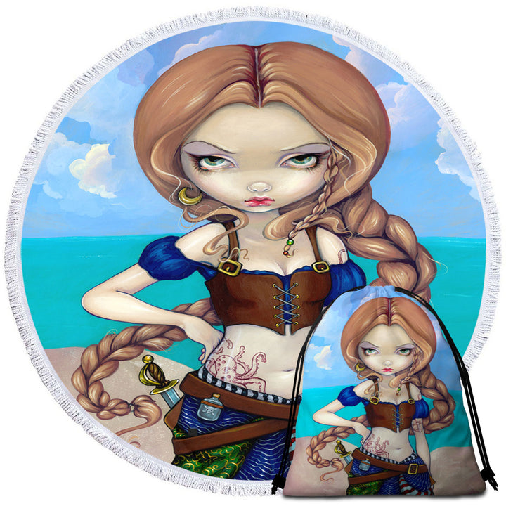 Captain Molly Morgan Beautiful Pirate Girl Circle Beach Towel