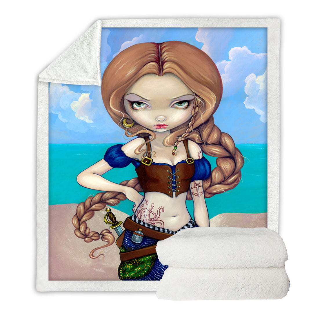 Captain Molly Morgan Beautiful Pirate Girl Fleece Blankets