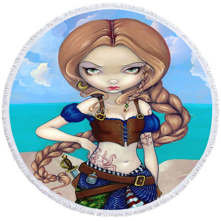 Captain Molly Morgan Beautiful Pirate Girl Round Beach Towel