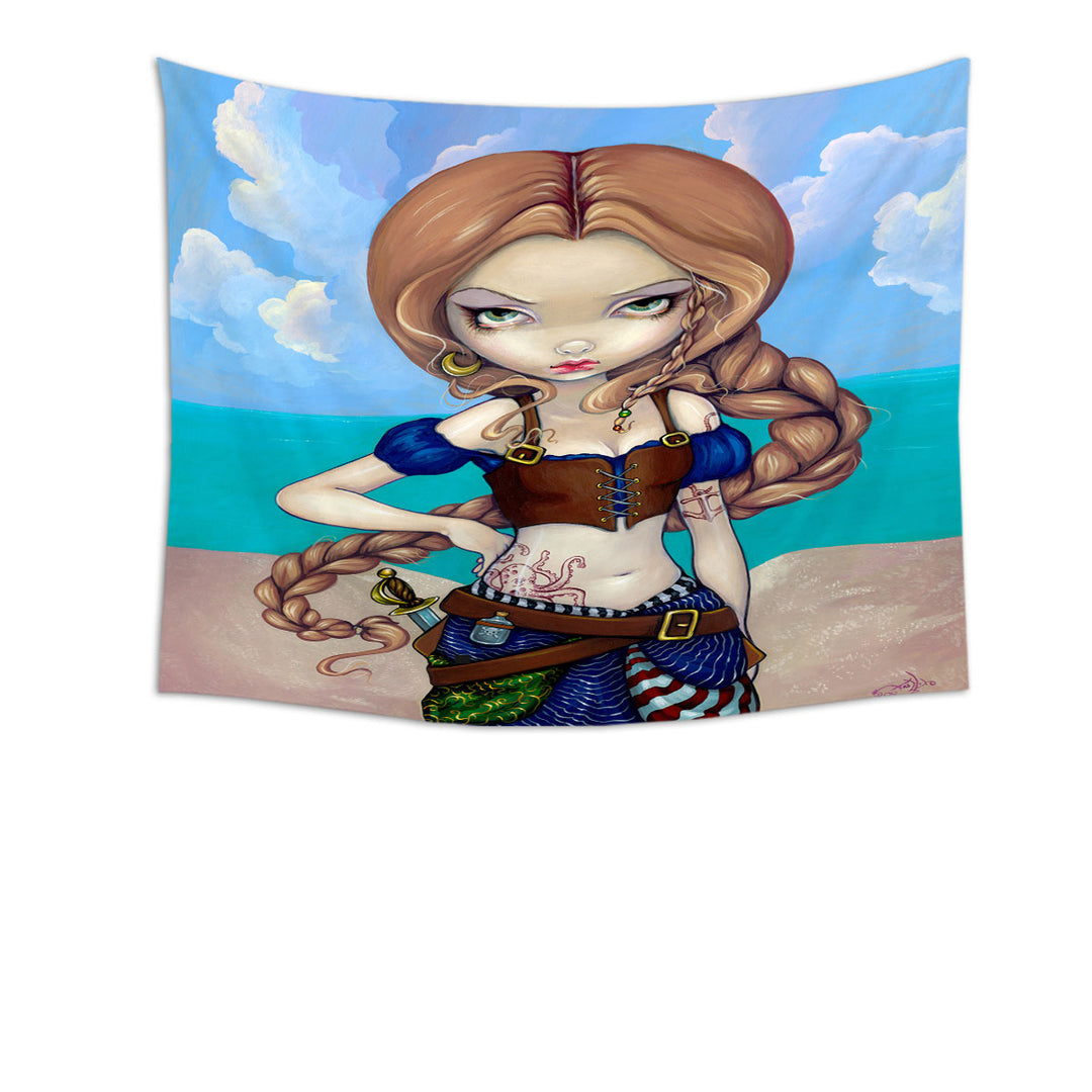 Captain Molly Morgan Beautiful Pirate Girl Tapestry Wall Decor