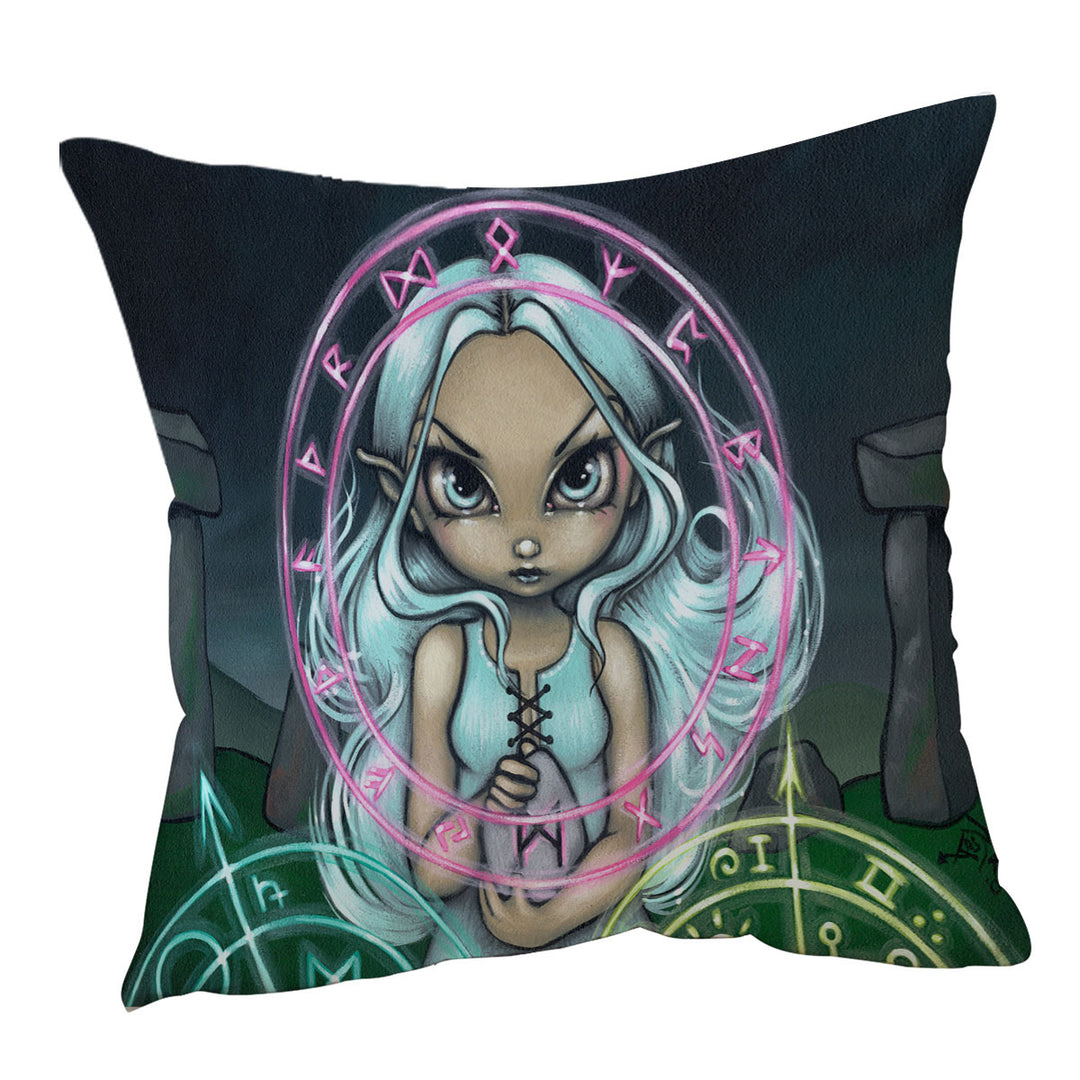 Casting The Runes White Haired Celtic Girl Cushion Cover