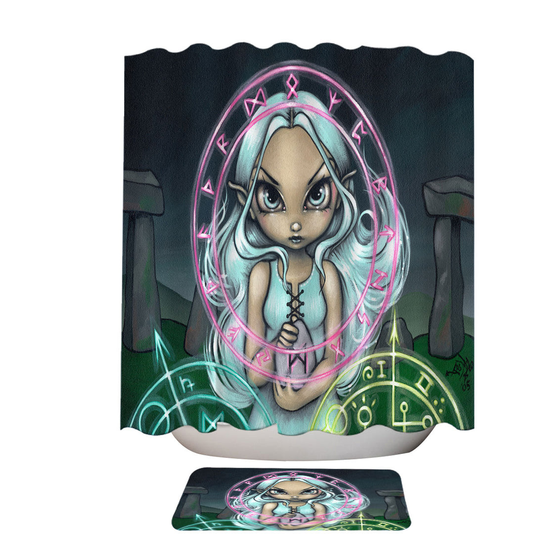 Casting The Runes White Haired Celtic Girl Shower Curtain