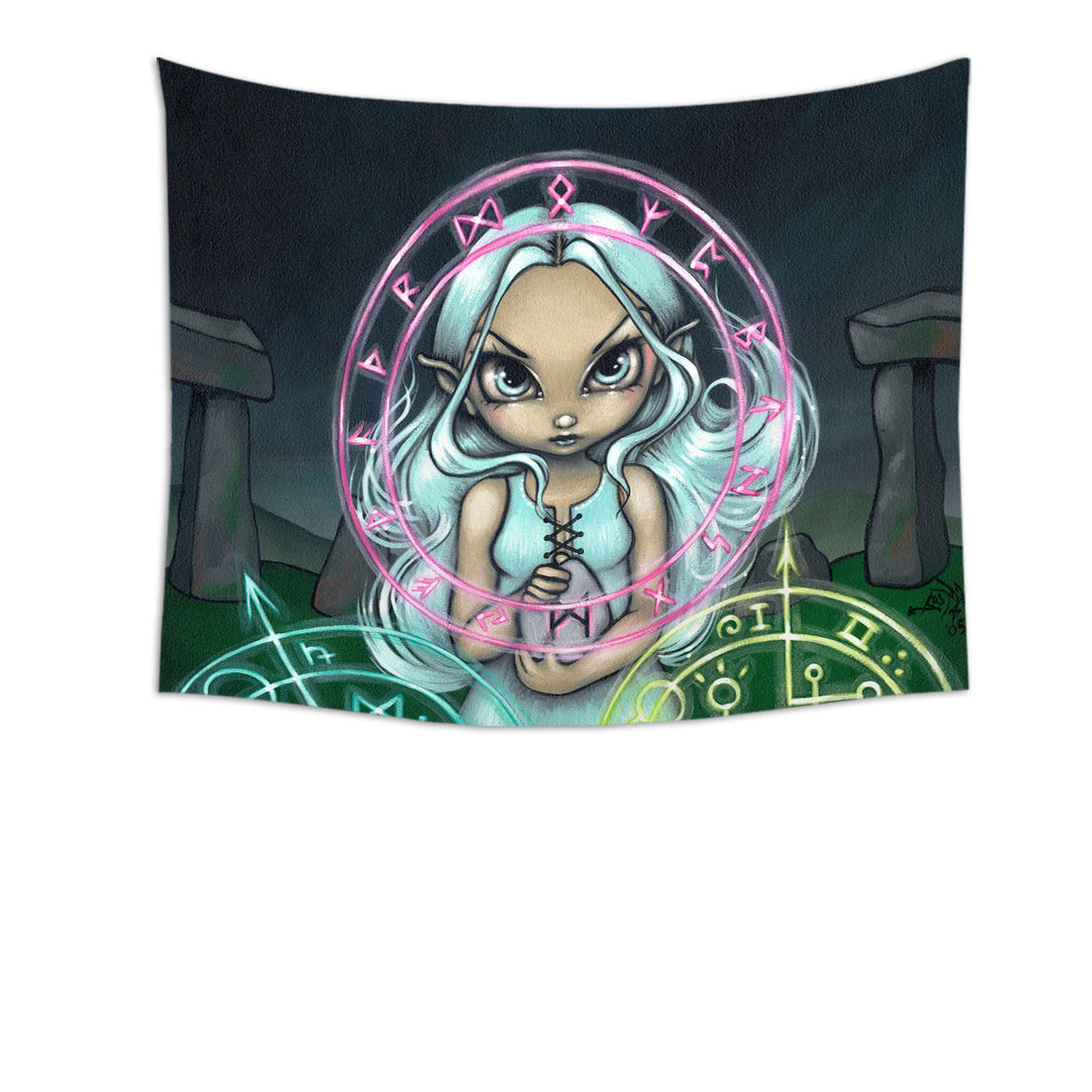 Casting The Runes White Haired Celtic Girl Tapestry Wall D?cor