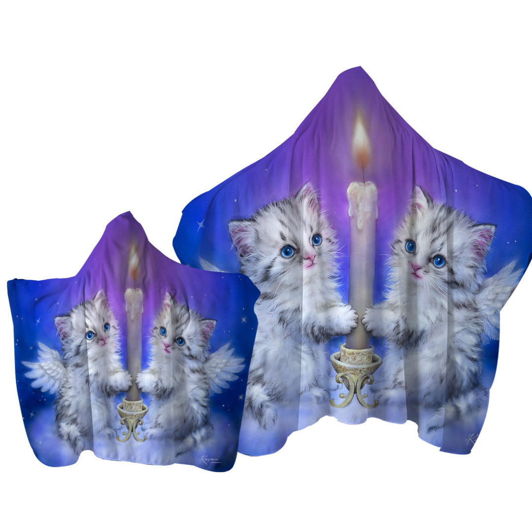 Cat Art for Kids Dream Candle Angel Kittens Hooded Beach Towel