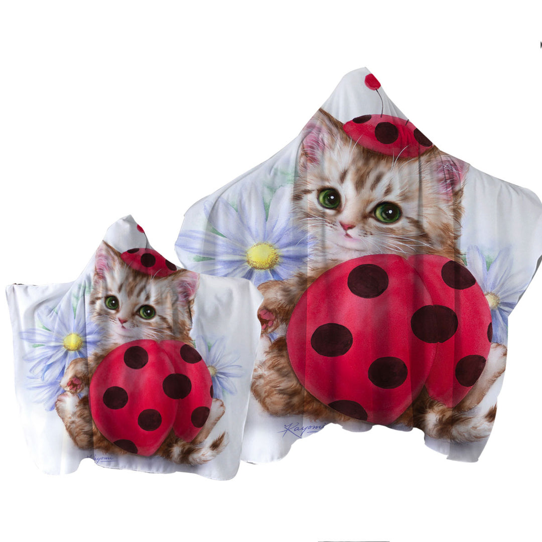 Cat for Kids Daisy Flowers and Ladybug Kitten Towel Hoodie