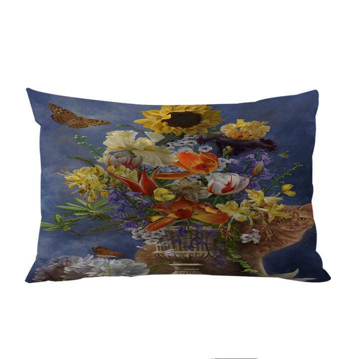 Cats Art Colorful Flower Bouquet and Cat King Pillow Cases