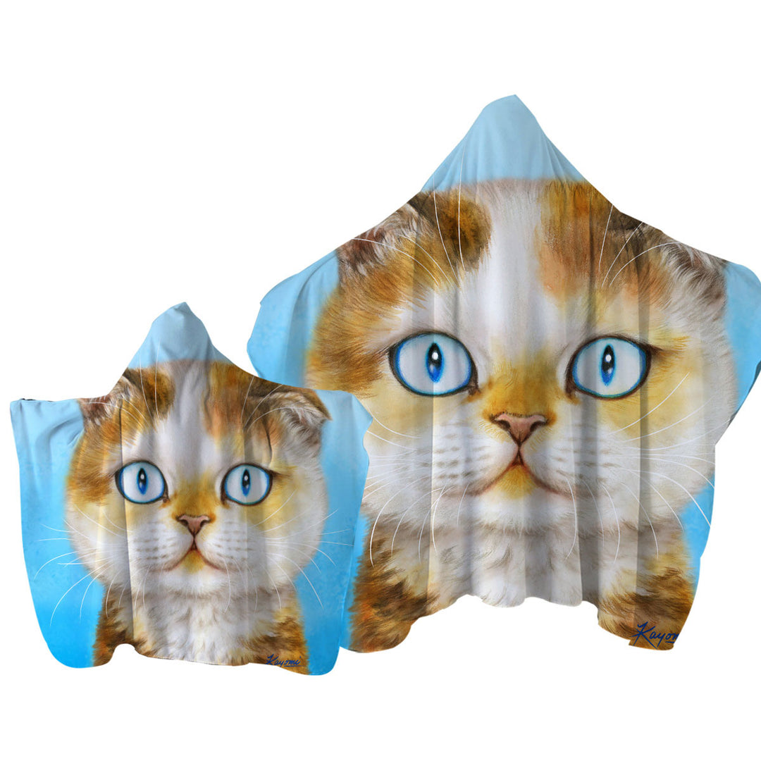 Cats Art Paintings Blue Eye Ginger Kitten Hooded Beach Towel