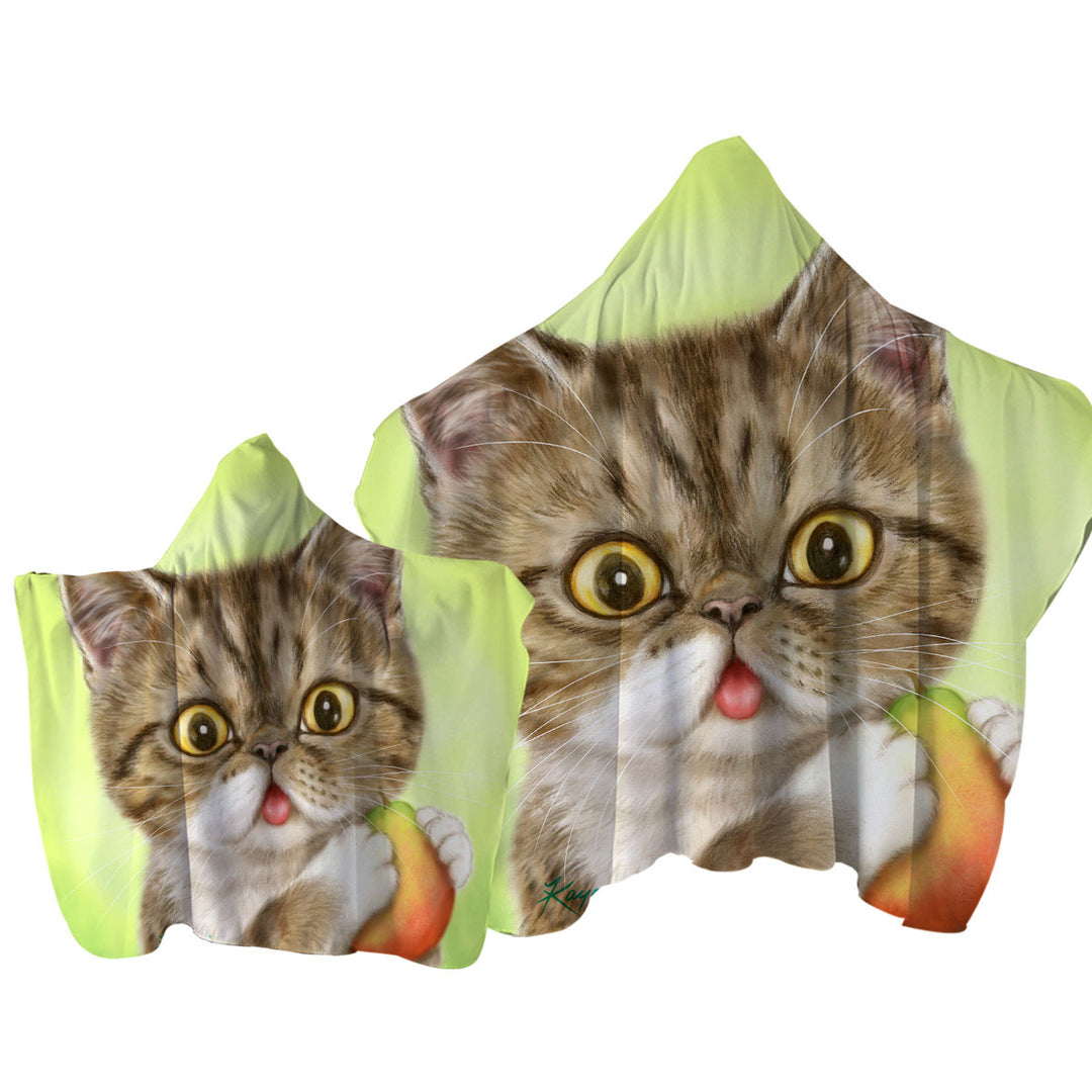 Cats Art Paintings Cute Pear Eating Kitten Towel Hoodie