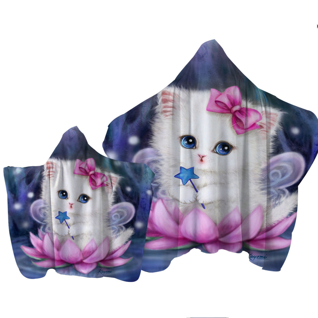 Cats Art Pink Lotus Fairy Kitten Towel with Hood