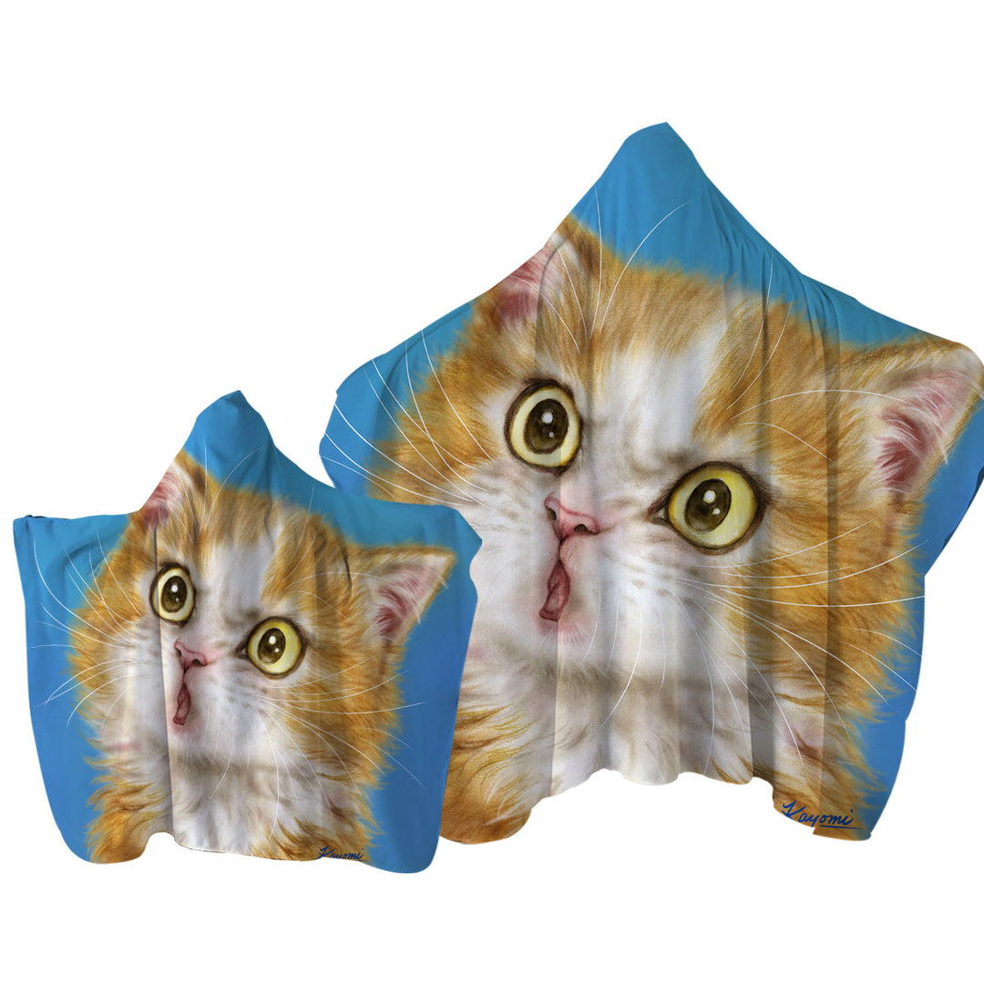 Cats Cute Faces Drawings Wondering Ginger Kitten Towel with Hood