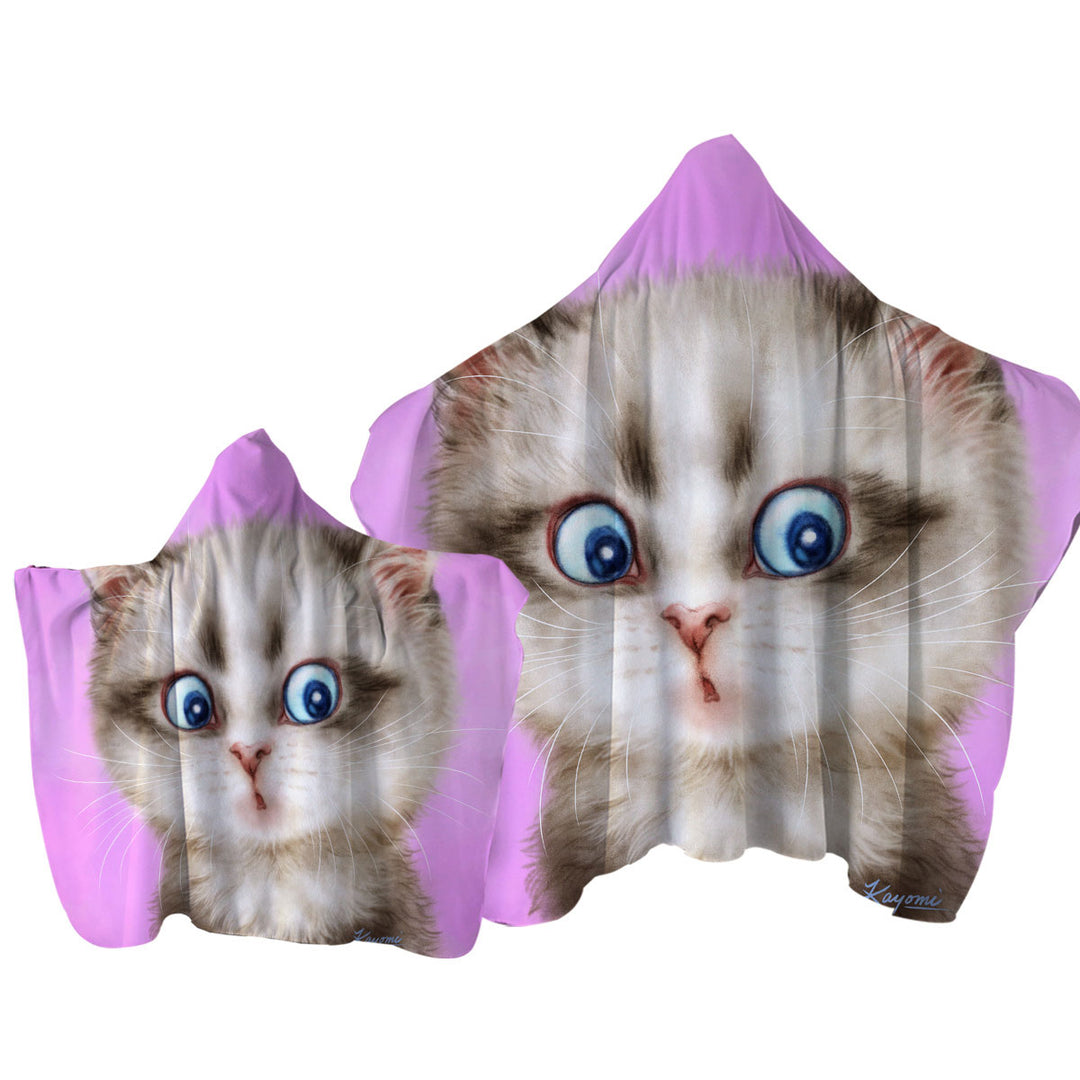 Cats Cute and Funny Faces Amazed Kitten Towel with Hood