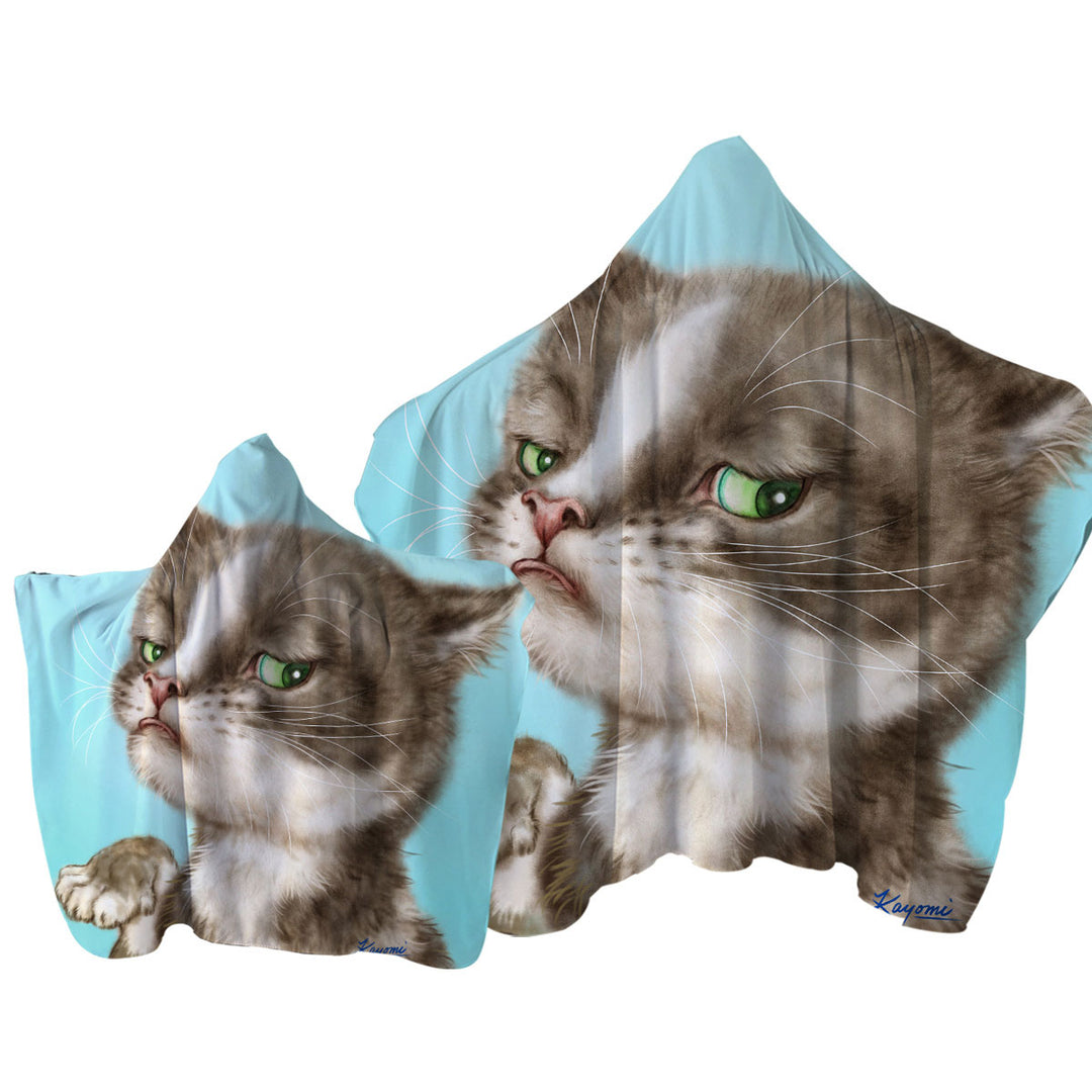 Cats Cute and Funny Faces Unsatisfied Kitten Towel with Hood