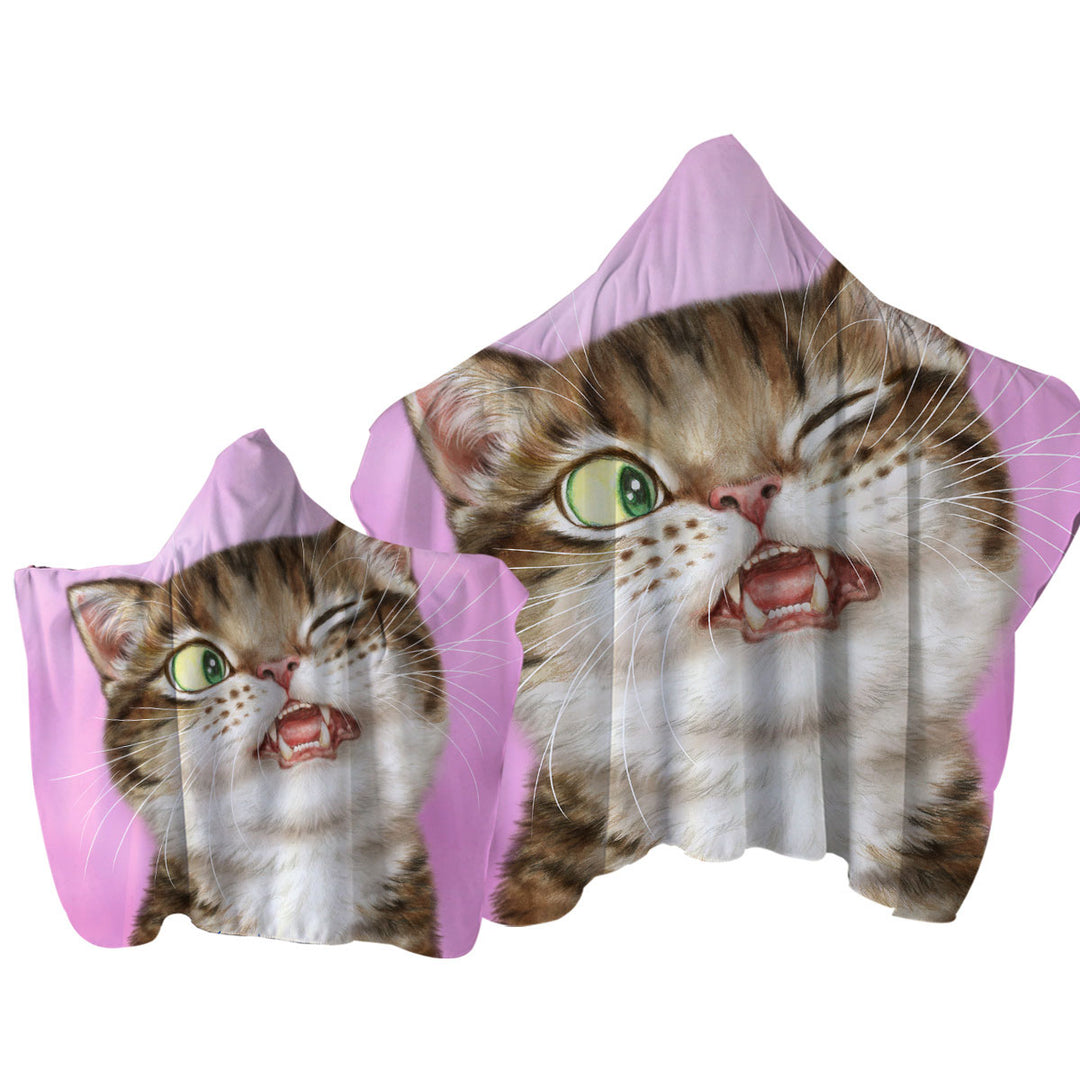 Cats Funny Faces Drawings Adorable Tabby Kitty Hooded Beach Towel