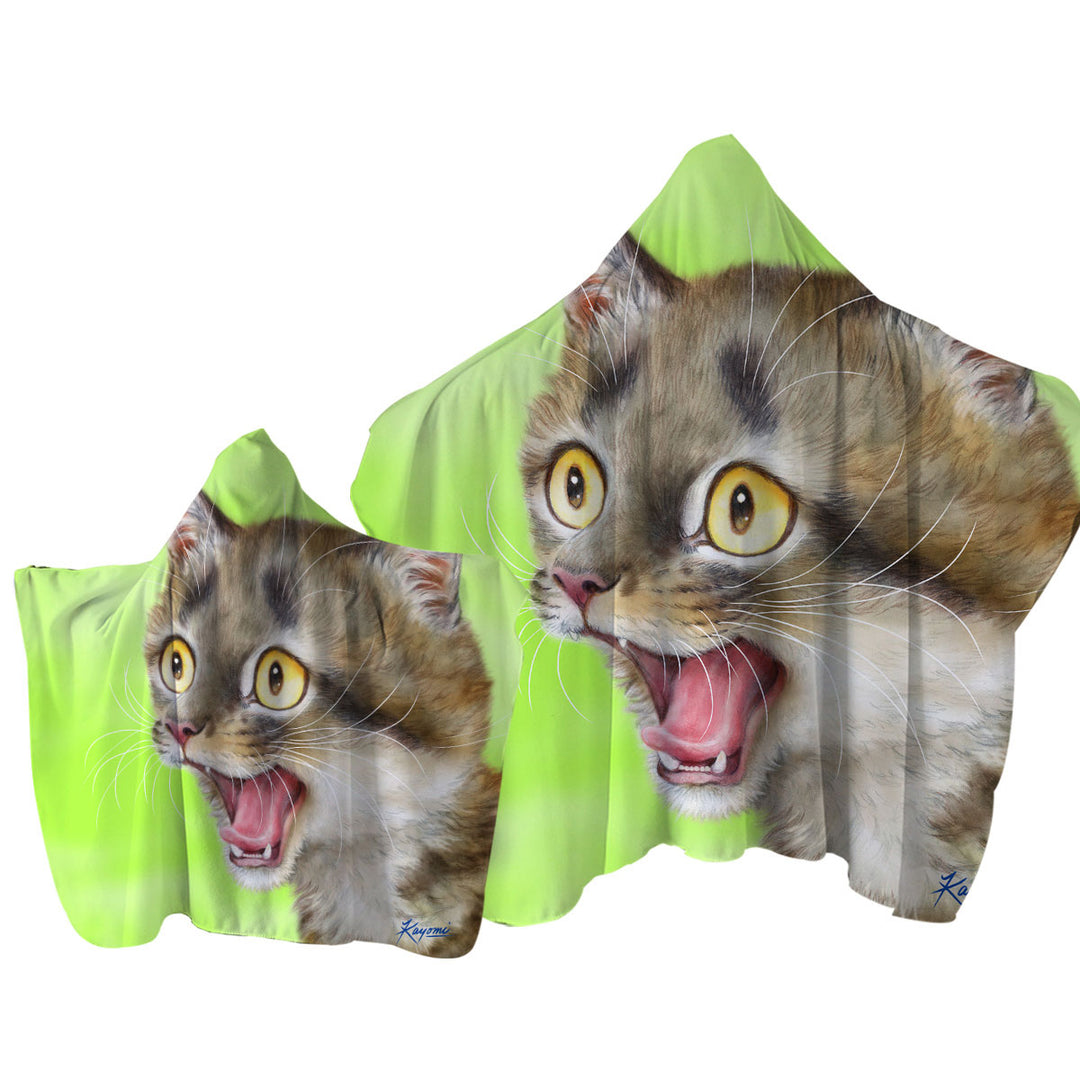 Cats Funny Faces Drawings Excited Tabby Kitty Towel with Hood