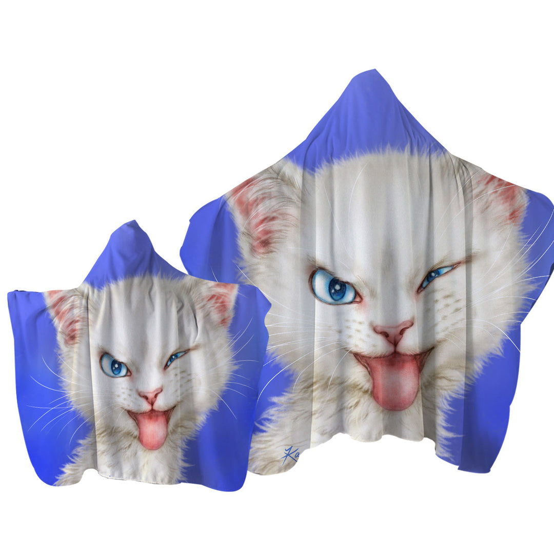 Cats Funny Faces Drawings White Kitten Towel Hoodie