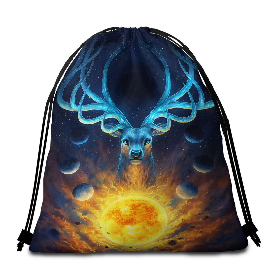 Celestial Sun Moons God Deer Beach Towel Bags