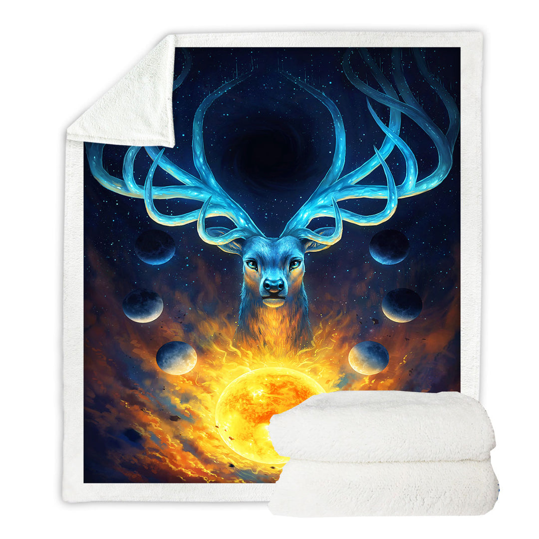 Celestial Sun Moons God Deer Fleece Blankets