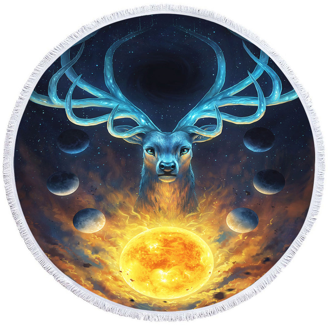 Celestial Sun Moons God Deer Round Beach Towel