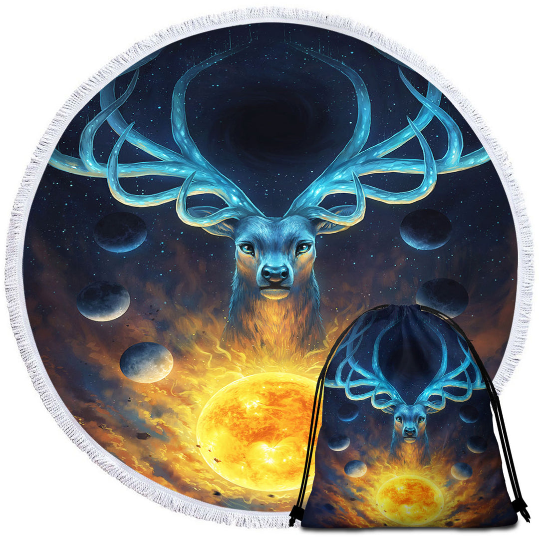 Celestial Sun Moons God Deer Round Towel