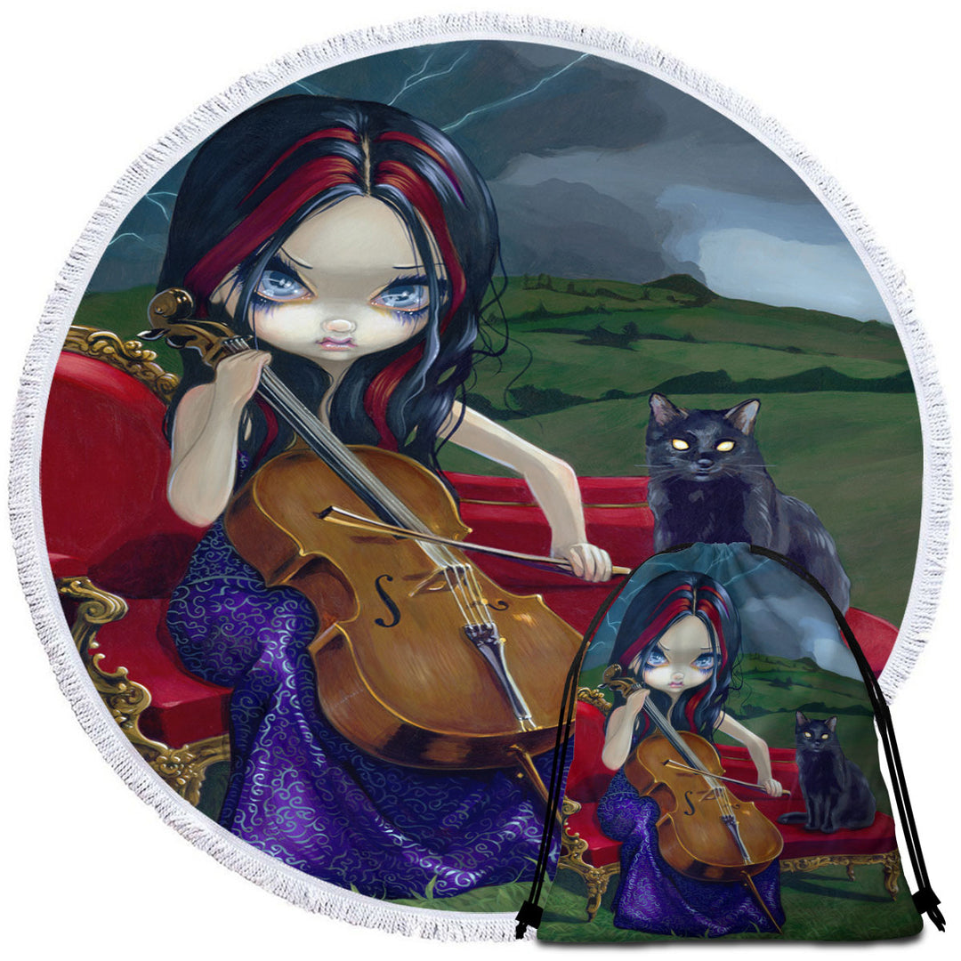 Cello Storm Gothic Beautiful Girl Beach Towels and Bags Set